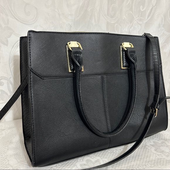 Spring Black Gold Accent Crocodile Satchel Bag - Picture 4 of 12